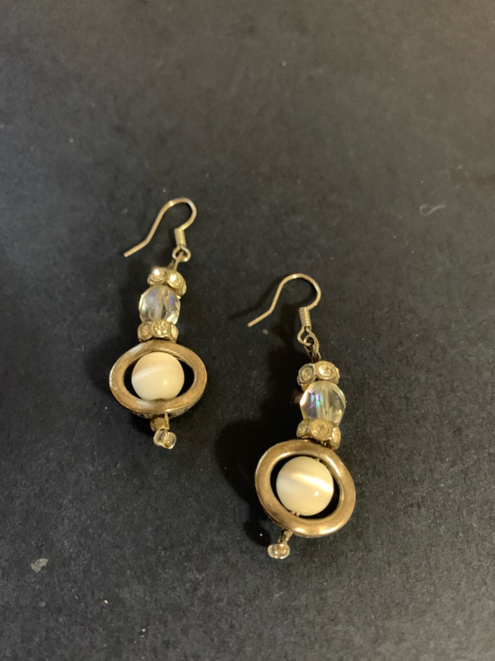 Unbranded Silver-Tone Cream Bead Dangle Earrings